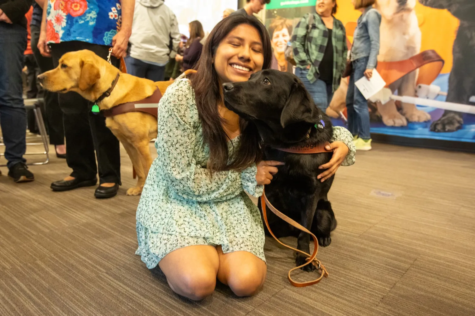 Person with a guide dog receiving specialist blind and low vision NDIS support